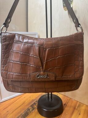 Coach Chestnut Croc-Embossed Leather Shoulder Bag